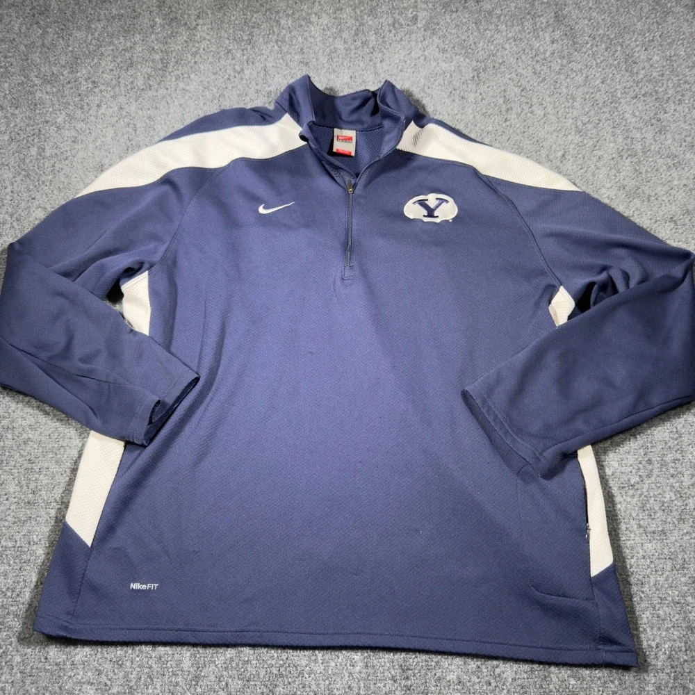 Nike Fit Team BYU Cougars Quarter Zip Pullover Mens XXL Navy Blue